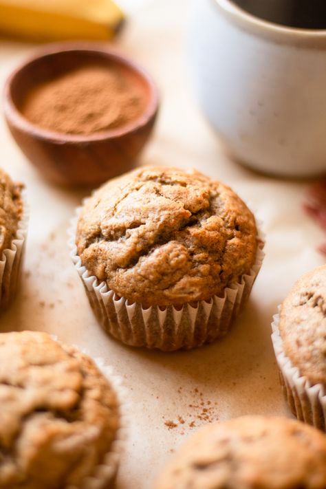 Maple Cinnamon Banana Muffins - Our Balanced Bowl One Bowl Baking, Cinnamon Banana Muffins, Banana Cinnamon Muffins, Maple Muffins, Banana Muffin, Breakfast Bites, Baking Recipe, Cinnamon Banana, Banana Healthy