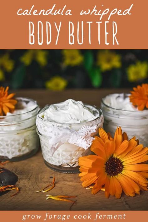 Calendula Whipped Body Butter Recipe: Herbal Skin Care -  If you're looking for a whipped body butter recipe to include in your DIY herbal self care practice, you're going to love this DIY calendula body butter. Homemade body butter for dry skin is a great way to promote skin health. homemade body butter recipes | herbal body butter | healing herbal salve recipes | whipped body butter recipe non greasy | whipped body butter diy | whipped body butter recipe coconut oil Whipped Body Butter Recipe, Body Butter Recipe Homemade, Body Butter Recipe, Raw Cocoa Butter, Cacao Butter, Homemade Body Butter, Salve Recipes, Diy Body Butter, Herbal Skin Care