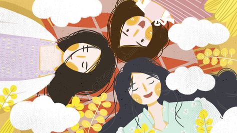 Lying On Grass Illustration, Three Friends Illustration, Grass Illustration, Bee Printables, Podcast Logo, Friends Illustration, Random Aesthetics, Three Best Friends, Friend Logo