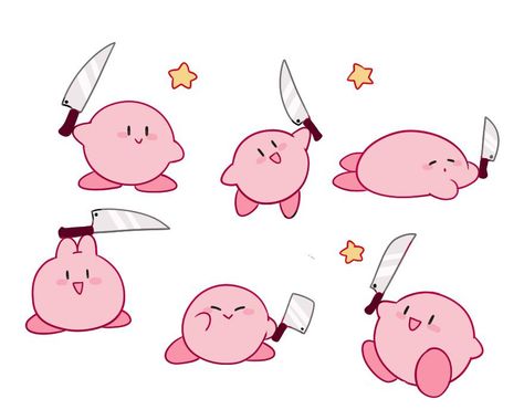 Kirby With A Knife, Cursed Kirby, Singer Machine, Drawing Kawaii, Knife Drawing, Kirby Character, Cute Easy Doodles, Kawaii Tattoo, Kirby Art