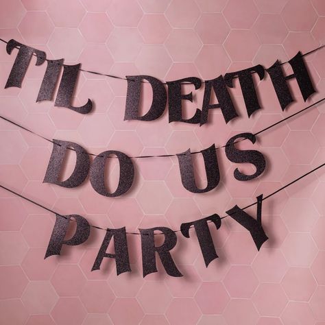 Black Bachelorette Party, Confetti Theme, Glitter Banner, Bachelorette Decorations, Bachelorette Party Bride, Barbie Wedding, Glitter Letters, Tying The Knot, Reception Party