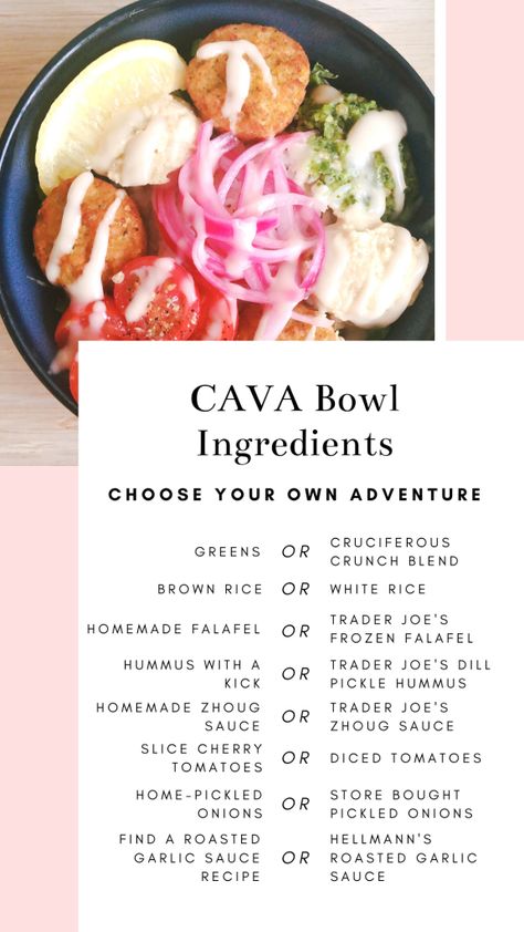 Homemade Cava Bowl, Cava Greek Bowl, Cava Bowl Copycat, Healthy Cava Bowl, Cava Recipe Food, Sakara Copycat Recipes, At Home Cava Bowl, Diy Cava Bowl, Copycat Cava Recipes