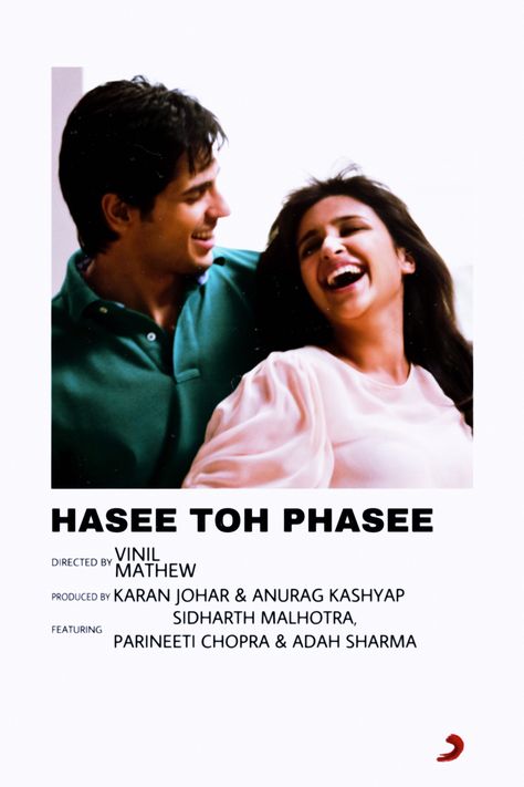 Bollywood Polaroid Poster, Hasee Toh Phasee Aesthetic, Bollywood Movie Posters, Hasee Toh Phasee, Bollywood Wallpaper, Posters Decor, Movie Collage, Bollywood Theme, Movies To Watch Teenagers