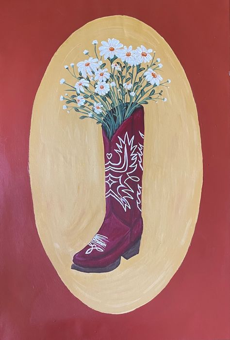 Cowboy Boots Acrylic Painting, Canvas Painting Western, Western Acrylic Painting Ideas, Easy Painting Ideas On Canvas Western, Cowboy Paintings Easy, Country Paintings Easy, Western Acrylic Painting, Painting Ideas On Canvas Aesthetic Vintage, Easy Country Paintings On Canvas