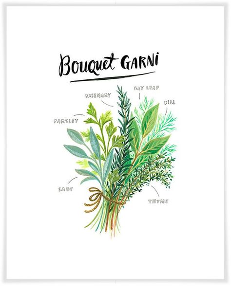 Bouquet Garni Tattoo, Herbs For Cooking, Spring Illustrations, Herb Tattoo, Chef Tattoo, Art Bouquet, Edible Flowers Recipes, Food Tattoos, Spring Illustration