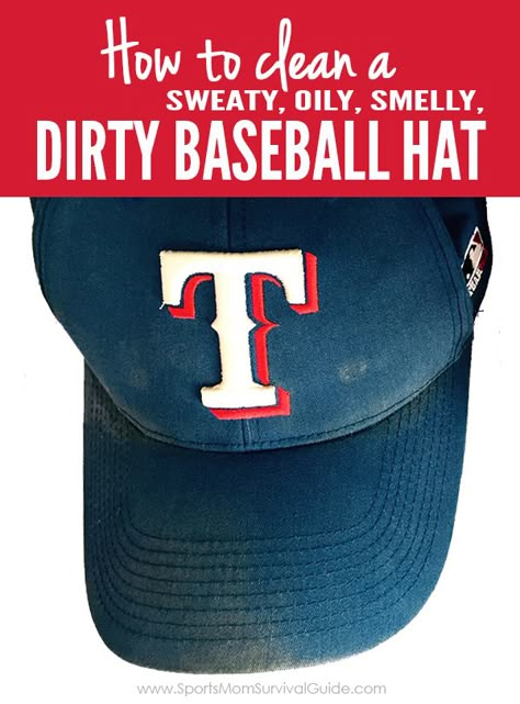 Do your kids or hubby have stinky, smelly, dirty baseball hats? We have the details on how to clean it without losing the shape or shrinking! This really is THE.BEST.WAY to clean your hats! Clean Hacks, Homemade Toilet Cleaner, Clean Baking Pans, Cleaning Painted Walls, Glass Cooktop, Deep Cleaning Tips, Hard Water Stains, Toilet Cleaner, Clean Dishwasher