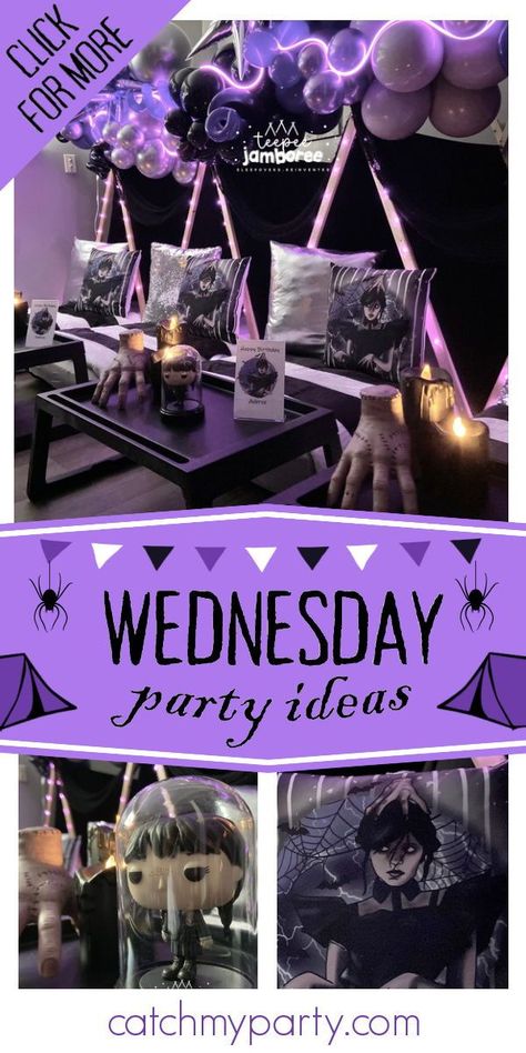 Wednesday Party Activities, Wednesday Sleepover, Wednesday Birthday Party Decorations, Wednesday Addams Birthday Party Ideas, Wednesday Addams Party Ideas, Wednesday Addams Birthday, Wednesday Birthday, Sleepover Birthday Party, Wednesday Party