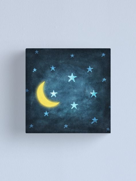 "moon and stars" Canvas Print by naphotos | Redbubble Star And Moon Painting, Sun And Moon Painting Easy, Painting With Chalk, Tiny Canvas, Star Painting, Moon Painting, Star Nursery, Furniture Painting, Small Canvas