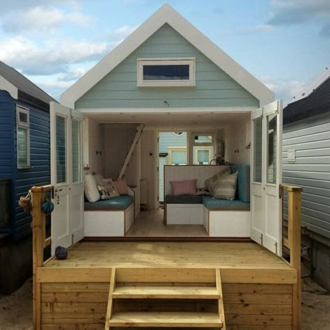 Beach Hut Shed, Beach Hut Interior, Hut Interior, Riverside Landscape, Beach Business, Build A Shed, Backyard House, Surf Shack, Beach Huts