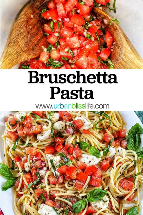 Bruschetta Dinner Recipe, Easy Pasta Supper Ideas, Leftover Bruschetta Recipes, Recipes With Bruschetta, Barbecue Main Dishes, Bruchetta Pasta Salad Recipe, Bruschetta Pasta Recipe, Living With Amy Recipes Fox 11, Italian Summer Meals