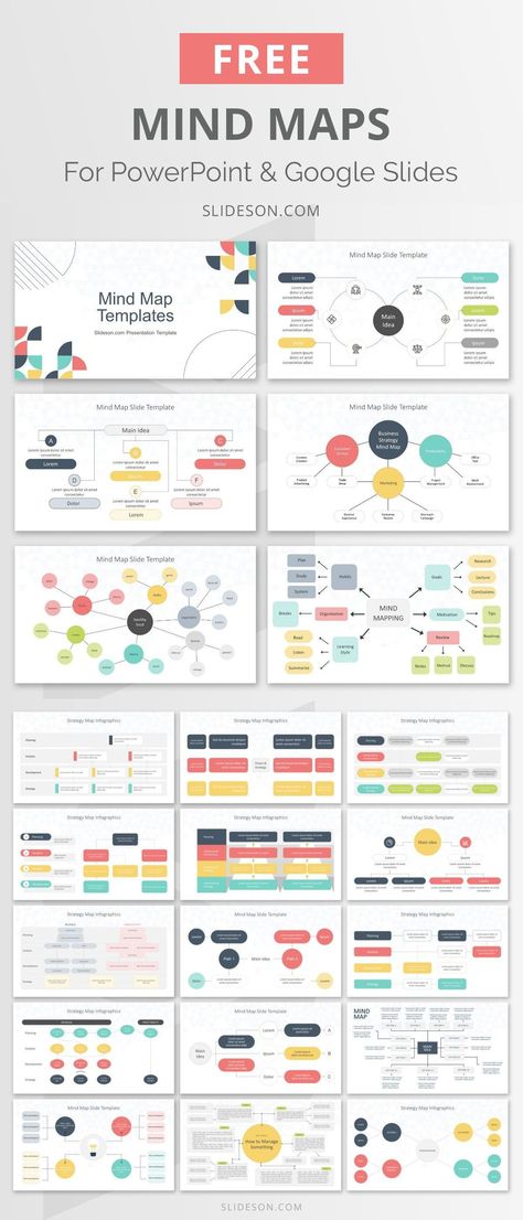 20 different mind map templates to organize ideas, brainstorm, and plan projects.   /#MindMaps #MindMap #Brainstorm #PowerPoint #PPT #GoogleSlides Mindmap Layout Ideas, Digital Mind Map Design, Google Presentation Ideas, Creative Chart Ideas, Mind Map Ideas Creative, Mindmap Ideas Design, Mind Mapping Template, Mindmap Template, Mindmap Design