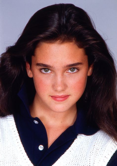 A baby Jennifer Connelly photographed by Jade Albert, c. 1982. Jennifer Conely, Jennifer Connelly Young, Childhood Crushes, Phoebe Cates, Jennifer Connelly, Hollywood Celebrities, Vintage Beauty, Pretty Woman, Movie Stars