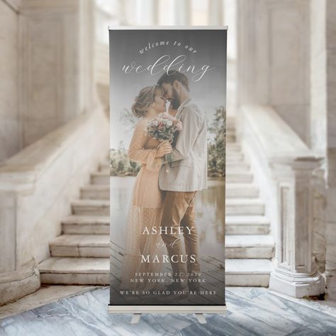 Elegant Calligraphy Wedding Photo Welcome Retractable Banner Wedding Sunboard, Wedding Standee Design, Wedding Banner Design Background, Welcome Banner Design, Wedding Welcome Banner, Wedding Signage Template, Engagement Board, Wedding Banner Design, Welcome Photos