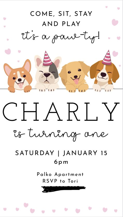 Dog Cat Birthday Party, Puppy Party Invite, Dog Themed One Year Old Party, Dog B Day Party, Dogs And Cats Birthday Theme, Pug Party Theme, Puppy Pawty First Birthday, Puppy Kitty Birthday Party, Two Doggone Cute Birthday