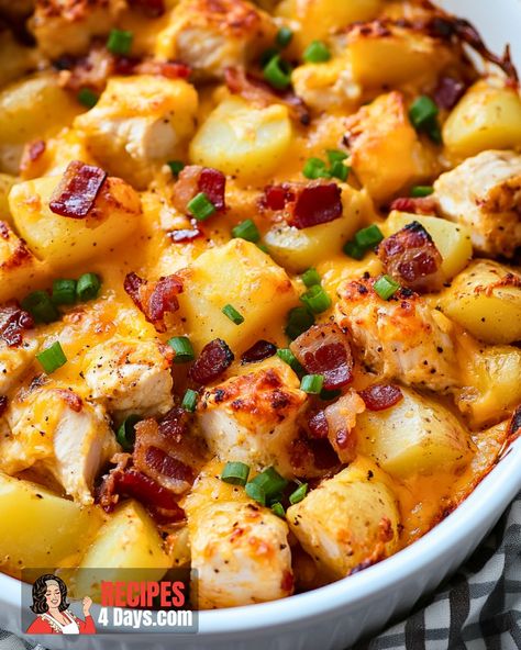 Loaded Buffalo Chicken Baked Potato, Buffalo Chicken And Potato Bake, Loaded Cheesy Chicken Potato Casserole, Loaded Buffalo Chicken Casserole, Loaded Potato Chicken Casserole, Chicken And Potatoe Recipes, Loaded Potato And Chicken Casserole, Chicken Bacon Potato Bake, Loaded Potato Ranch Chicken Casserole