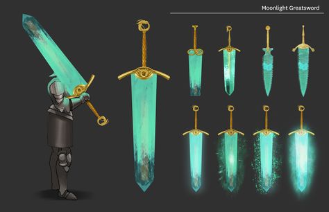 ArtStation - Moonlight Greatsword, Inkarat Mittongtare #weapon #design #sword Moonlight Greatsword, Cybernetic Arm, Dark Souls 2, Props Concept, Fantasy Items, Dark Souls 3, Dark Souls Art, Magic Items, Cool Swords