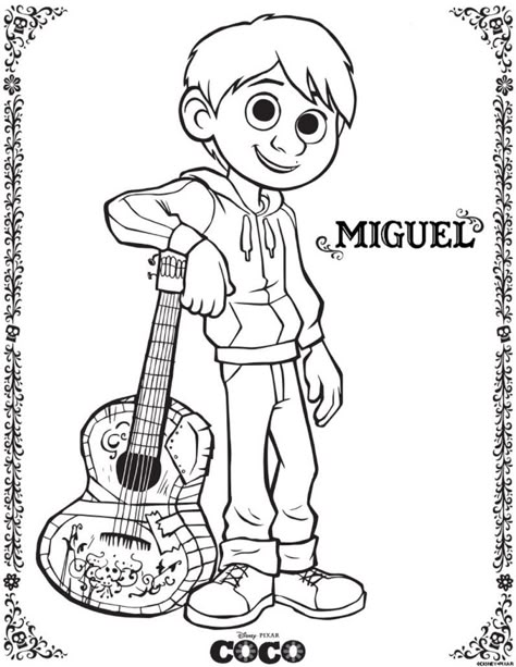 Miguel COCO imagen para colorear dibujar pintar imprimir recortar y adornar disney pixar pelicula Anthony Gonzalez, Coco Party, Benjamin Bratt, Coco Disney, Free Printable Coloring Sheets, Disney Silhouettes, Brother Bear, Disney Pixar Movies, Coloring Sheets For Kids