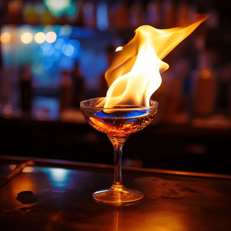 The Flaming Lamborghini is a potent concoction with a complex taste profile. It's sweet, creamy, and has a strong licorice flavor from the Sambuca, complemented by the coffee notes of Kahlua and the citrus kick from the Bols Blue Curacao. Flaming Lamborghini Drink, Irish Cream Cocktails, Baileys Irish Cream Cocktails, Flaming Cocktails, Flaming Drinks, Curacao Drink, Blue Curacao Drinks, Flaming Volcano, Cream Cocktails