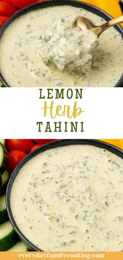 Update your salads, veggie platters, or pita wraps, and serve them with lemon herb tahini. It’s nutty and herby and packed with citrus flavor. Easy to make and wonderful to have on hand! Lemon Herb Tahini Dressing, Easter Party Food Ideas, Pita Wraps, Lemon Tahini Sauce, Easter Party Food, Easter Appetizers, Homemade Sauce Recipes, Veggie Wraps, Homemade Hummus