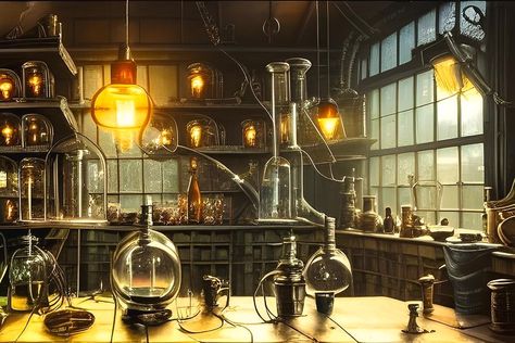 Fantasy Science Lab, Fantasy Laboratory, Aesthetic Laboratory, Cyberpunk Dnd, Loot Tavern, Vampire Novel, Medieval Aesthetic, Biology Labs, Fantasy Wizard