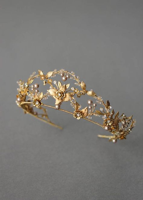 Fit for a Queen | A bespoke gold wedding crown for Alexandra Gold Diadem, Gold Wedding Crown, Beautiful Tiaras, Wedding Headpieces, Gold Tiara, Bamboo Leaves, Bracelet Friendship, Crown Design, Wedding Crown