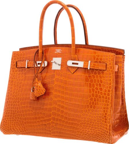 Hermes 35cm Shiny Orange H Porosus Crocodile Birkin Bag withPalladium Hardware. Orange Luxury Bag, Orange Birkin, Crocodile Birkin Bag, Hermes Crocodile Bag, 90s Girl Fashion, Hermes Birkin Orange, Hermes Birkin 40, Hermes Orange, Hermes Birkin 35