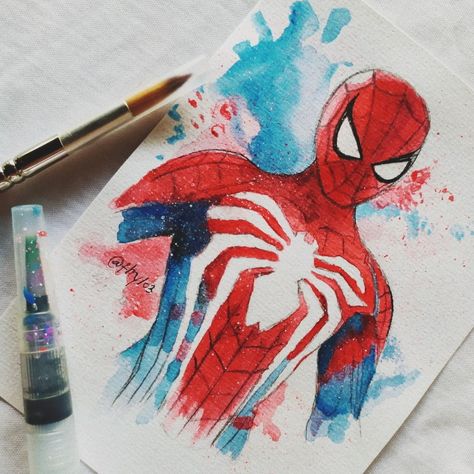 Spiderman Watercolor Art, Marvel Watercolor Art, Spiderman Watercolor, Marvel Watercolor, Spiderman Painting, Marvel Art Drawings, Vinyl Art Paint, Spiderman Spiderman, Markers Drawing Ideas