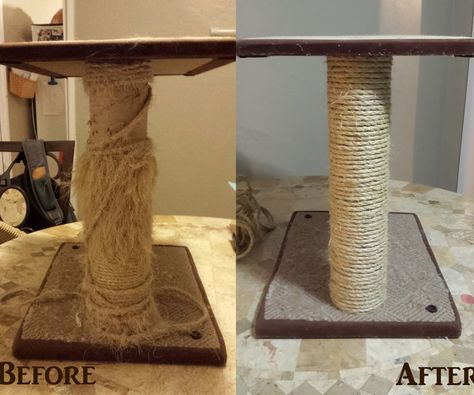 Scratching posts for cats are expensive! Wouldn't it be nice if you could simply replace the old worn out rope instead of having to buy a brand new scratching post?... Train Cats, Diy Cat Scratching Post, Cats Meowing, Pallet Deck Diy, Scratcher Cat, Kat Diy, Wouldn't It Be Nice, Cat Houses, Pet Tips