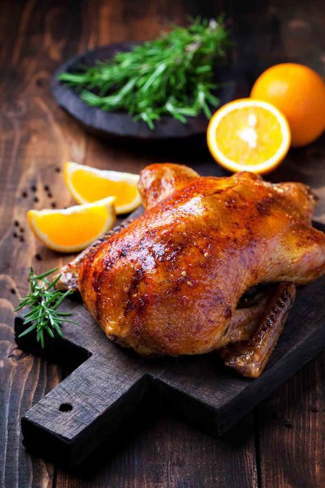 This spit-roasted duck with orange and rosemary is reminiscent of a traditional Chinese roast duck and so much easier to make than you could have imagined. Whole Duck Recipes, Chinese Roast Duck, Orange Sauce Recipe, Rosemary Recipes, Nice Food, Roast Duck, Roast Chicken Recipes, Duck Recipes, Best Dinner Recipes