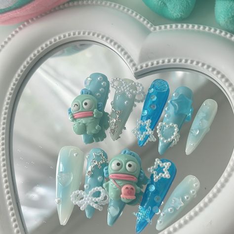 Sanrio Fish, Hangyodon Wallpaper, Hangyodon Aesthetic, Nails Sanrio, Hangyodon Nails, Sanrio Nails, Sanrio Charms Nails, Sanrio Hangyodon, Usahana Sanrio Nails