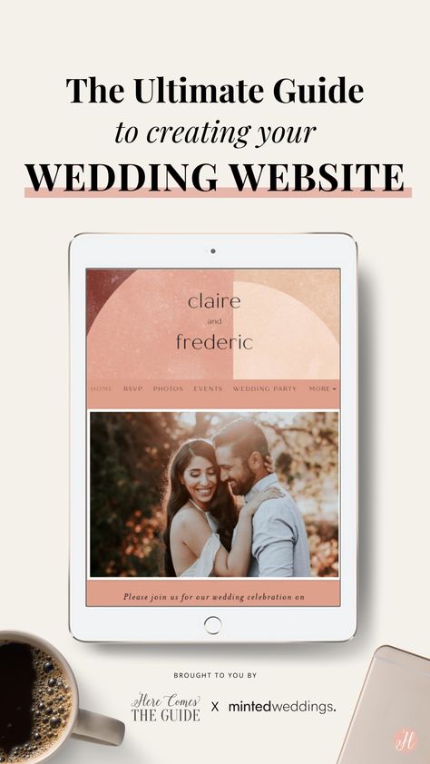 The Ultimate Guide to Creating your Wedding Website, brought to you by Here Comes The Guide x Minted Weddings With Joy Wedding Website, Wedding Website Design Templates, The Knot Wedding Website Ideas, Event Planner Website Design, Wedding Website Inspiration, Joy Wedding Website, Wedding Website Ideas, The Knot Wedding Website, Shrek Wedding