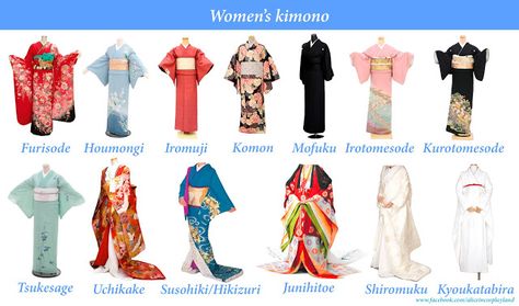 Different Types Of Kimonos, Traditional Kimono Japan, Kimono Types, Types Of Kimono, Japanese Style Dress, Bahasa Jepun, Kimono Style Dress, Japanese Traditional Clothing, Kimono Japan