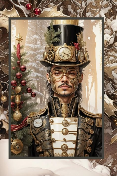 Printable steampunk Christmas digital papers which contain images of steam trains, double decker buses, trucks and the Nutcracker plus ephemera and complementary background pages. Steampunk Christmas Cards, Steampunk Nutcracker, Steam Punk Christmas, Future Steampunk, Steampunk Setting, Punk Pictures, Steampunk Train, Steampunk Printables, Steampunk Journal