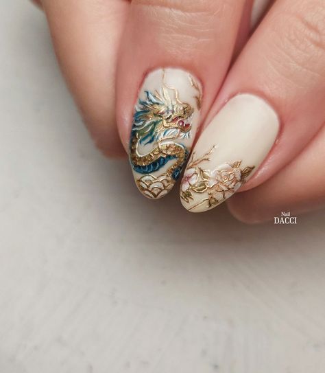 Japan Style Nails, Chinese Inspired Nails, China Nails Design, Japanese Inspired Nails Art Designs, Chines Nail Designs, Impressionist Nails, Japan Inspired Nails, China Pattern Nails, Nail Japan Style Art Designs