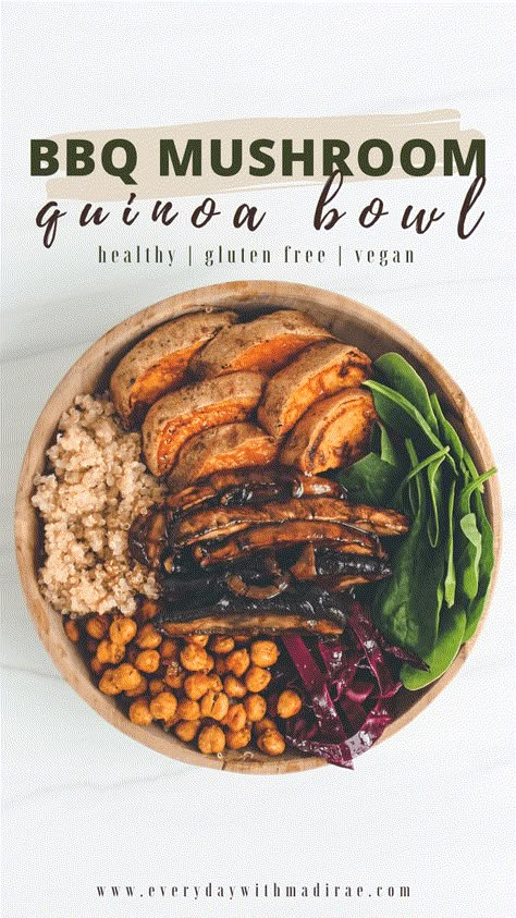 Bbq Mushrooms, Mushroom Quinoa, Nutritious Dinner, Quinoa Bowl, Healthy Bowls, Vegan Bowls, Plant Based Meals, Buddha Bowls, Portobello Mushroom