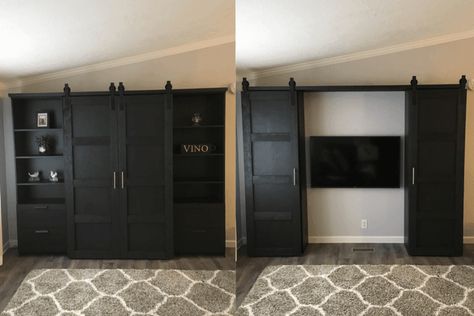 Brimnes Archives - IKEA Hackers Barn Door Tv Cabinet, Ikea Brimnes, Barn Door Tv, Dream Homestead, Basement Bars, Barn Door Entertainment Center, Making Barn Doors, Black Things, Murphy Bed Ikea