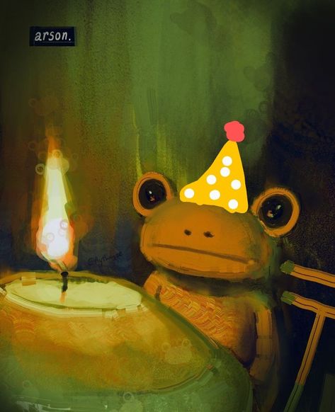 Arson Frog Painting, Frog Art Aesthetic Wallpaper, Birthday Frog Drawing, Happy Birthday Art Draw, Cute Happy Birthday Drawings, Frog Art Aesthetic, Happy Birthday Frog, Happy Birthday Drawing, Birthday Frog