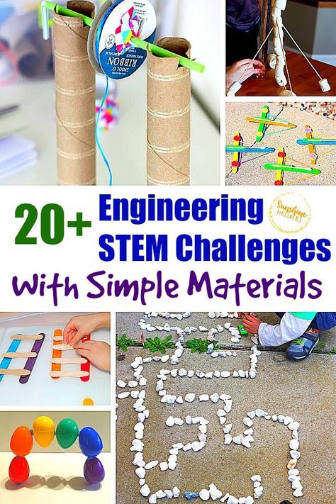 20+ Engineering STEM Challenges With Simple Materials. These are really great ideas for doing engineering with your kids. Stem Engineering Activities, Simple Stem Activities, Science Experience, Stem Camp, Kindergarten Stem, Elementary Stem Activities, Fun Stem Activities, Easy Stem, Stem Projects For Kids