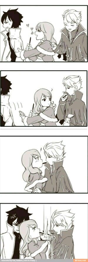 Fairy tail Pocky Game, Juvia And Gray, Fairy Tail Gruvia, Fairy Tail Gray, Fairy Tail Funny, Fairy Tail Comics, Fairy Tail Love, Gray Fullbuster, Fairy Tail Guild