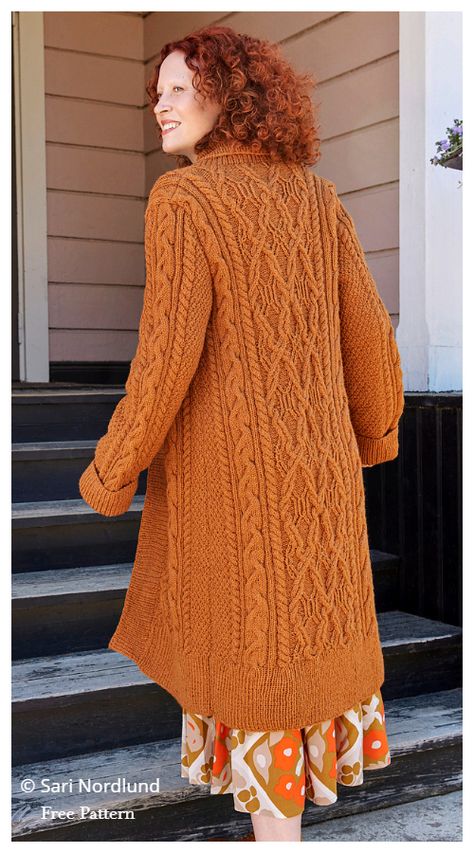 Women Cable Sweater Cardigan Free Knitting Patterns - Knitting Pattern Long Sweater Coat Knitting Pattern, Long Aran Cardigan Knitting Pattern, Knit Long Sweater Pattern Free, Knitted Coats Women Free Pattern, Knit Coat Pattern Free Jackets, Free Aran Knitting Patterns For Women Coats & Jackets, Knitted Coat Pattern Free, Sweater Knitting Patterns Ladies, Cabled Cardigan Knitting Pattern