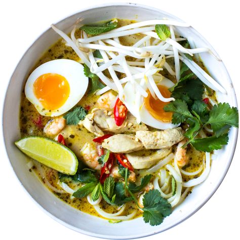 Cheat's Chicken Laksa - June Recipe - Donal's Kitchen Chicken Laksa, Red Curry Paste, 300 Calories, 500 Calories, Curry Paste, Rice Noodles, Breakfast Lunch Dinner, Skinless Chicken Breast, Fresh Mint