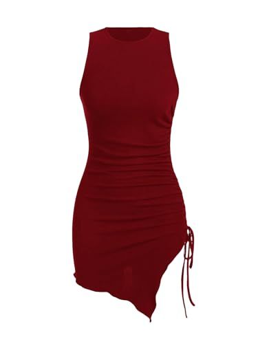 Verdusa Women's Sleevelss Drawstring Side Asymmetrical Hem Short Bodycon Tank Dress Dress Png, Bodycon Tank Dress, Club Night, Asymmetrical Hem, Asymmetric Hem, Tank Dress, Night Out, Bodycon Dress, For Free