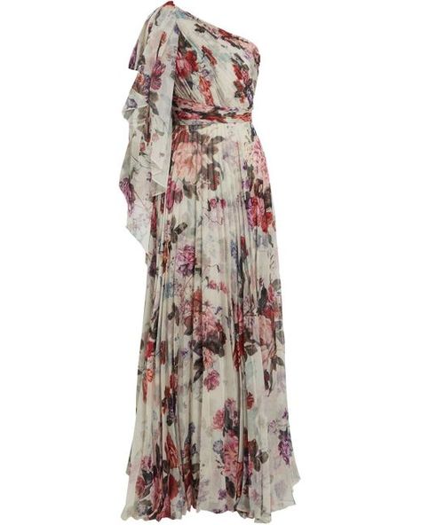 Marchesa notte One-shoulder Pleated Floral-print Chiffon Gown in Ivory (White) | Lyst Look Formal, Floral Print Chiffon, Chiffon Gown, Designer Gowns, Marchesa, Fancy Dresses, Pretty Dresses, Vestidos De Fiesta, Mother Of The Bride