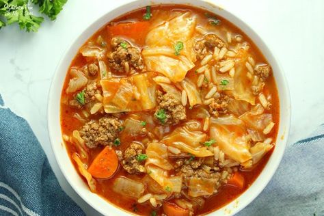 bowl of cabbage roll soup Baked Cabbage Rolls, Cabbage Roll Soup Recipe, Baked Cabbage, Cabbage Roll Soup, Cabbage Roll, Best Soup Recipes, Kitchen Fun, Delicious Soup Recipes, Cabbage Rolls