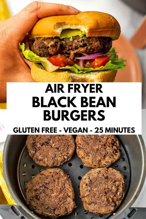 Gluten Free Black Bean Burgers, Homeschool Meals, Healthy Air Fryer Recipes, Black Bean Patties, Vegan Black Bean Burger, Black Bean Burger Recipe, Easy Burger Recipe, Black Bean Burger, Healthy Air Fryer