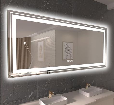 LED Bathroom Mirror with Lights, 88 x 38 Inch Front and Backlit Mirror Bathroom, Anti-Fog Lighted Vanity Mirror, Stepless Dimmable, 3 Colors, Horizontal/Vertical LED Mirror Light Up Bathroom Mirror, Large Bathroom Vanity, Lighted Vanity, Mirror For Wall, Large Bathroom, Led Bathroom Mirror, Backlit Mirror, Smart Mirror, Lighted Vanity Mirror