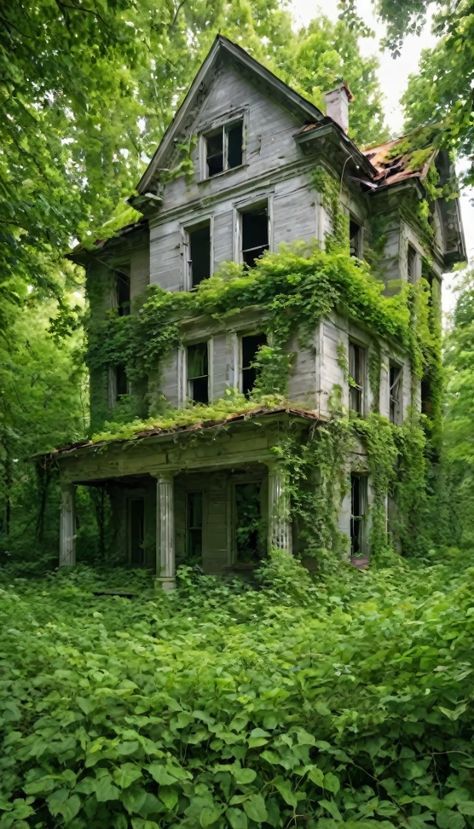 Abandoned Houses In The Woods, Abandoned Places Aesthetic, Overgrown House, Creepy Old Houses, Abandoned Place, Old Abandoned Buildings, Derelict Buildings, Abandoned Property, Creepy Houses