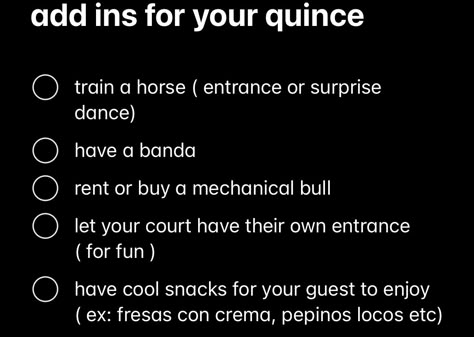 Quinceanera List Of Things, Quince Planning List, Quince Checklist, Quince Tips, Quinceanera Checklist, Quinceanera Winter Wonderland, Quinceanera Stuff, Quince Stuff, Sweet 15 Party Ideas