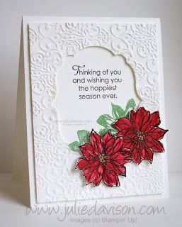 http://juliedavison.blogspot.com/2012/11/video-tutorial-dazzling-watercolor.html Stampin Up Poinsettia, Poinsettia Cards, Watercolor Winter, Stampin Up Christmas Cards, Christmas Poinsettia, Stampin Up Christmas, Winter Cards, Christmas Cards Handmade, Free Videos