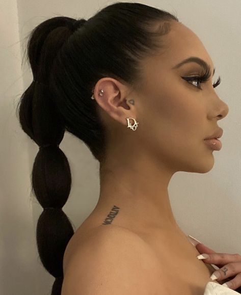 Sleek Prom Hair, Prom Hair Inspo, Guard Makeup, Long Hair Styling, Sleek Braided Ponytail, Small Neck Tattoos, Venus In Libra, California Chic, Tattoo Spots